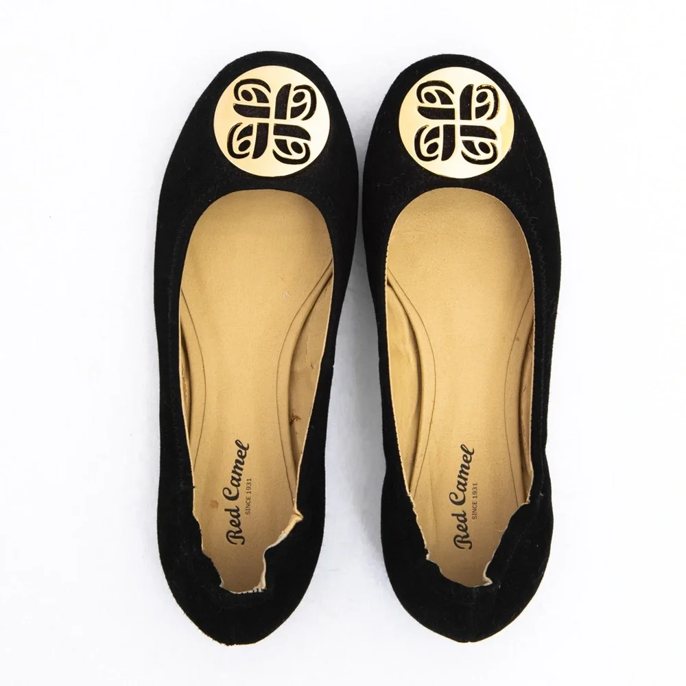Suede leather ballet flat black with gold accents Red Camel 7
